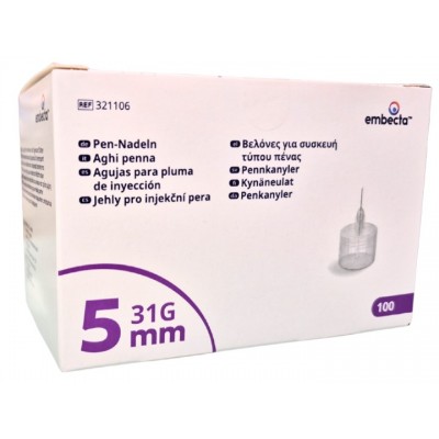 Comprar AGUJA ESTERIL EMBECTA PARA PLUMAS 31G (0.25 MM X 5 MM) 100 UNIDADES al mejor precio en NuestraFarma, tu farmacia online