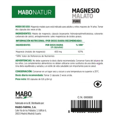 Comprar MABONATUR MAGNESIO MALATO PURO 80 CAPSULAS al mejor precio en NuestraFarma, tu farmacia online