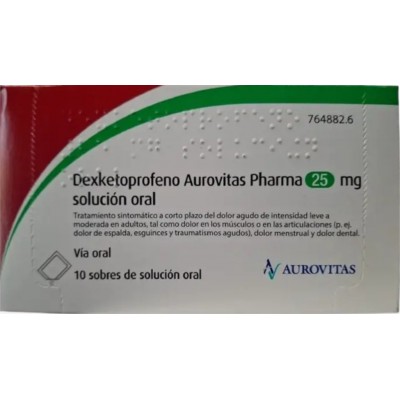 Comprar DEXKETOPROFENO AUROVITAS PHARMA 25 MG 10 SOBRES POLVO PARA SOLUCION ORAL al mejor precio en NuestraFarma, tu farmacia online