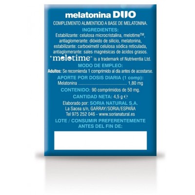 Comprar SORIA NATURAL MELATONINA DUO 90 COMPRIMIDOS al mejor precio en NuestraFarma, tu farmacia online