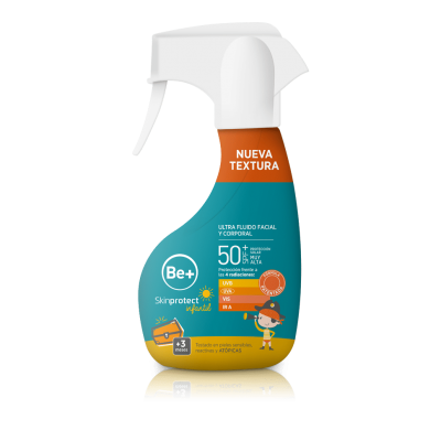 Comprar BE+ SKINPROTECT INFANTIL ULTRAFLUIDO SPRAY FACIAL Y CORPORAL SPF 50+ 250 ML al mejor precio en NuestraFarma, tu farmacia online