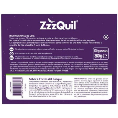 Comprar ZZZQUIL SUEÑO 120 GUMMIES SABOR FRUTOS DEL BOSQUE PACK PROMOCIONAL al mejor precio en NuestraFarma, tu farmacia online