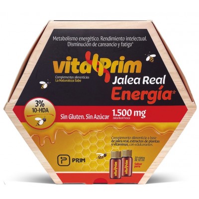 Comprar VITALPRIM JALEA REAL ENERGIA 1500 MG SABOR PERA 20 VIALES 10 ML al mejor precio en NuestraFarma, tu farmacia online