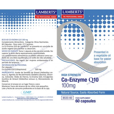 Comprar LAMBERTS COENZIMA Q10 100 MG 60 CAPSULAS 8533 al mejor precio en NuestraFarma, tu farmacia online