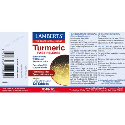 Comprar LAMBERTS CURCUMA DE LIBERACION RAPIDA 120 TABLETAS 8548 al mejor precio en NuestraFarma, tu farmacia online
