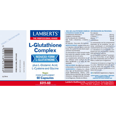 Comprar LAMBERTS L-GLUTATION COMPLEX 60 CAPSULAS 8311 al mejor precio en NuestraFarma, tu farmacia online