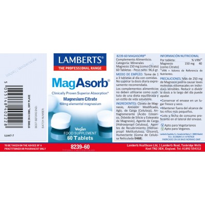 Comprar LAMBERTS MAGASORB 150 MG 60 TABLETAS 8239 al mejor precio en NuestraFarma, tu farmacia online