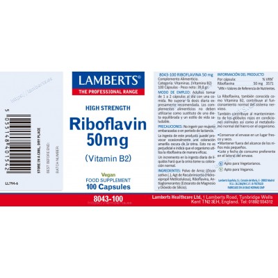 Comprar LAMBERTS RIBOFLAVINA 50 MG 100 CAPSULAS 8043 al mejor precio en NuestraFarma, tu farmacia online