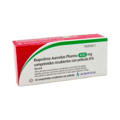 Comprar IBUPROFENO AUROVITAS PHARMA EFG 400 MG 20 COMPRIMIDOS RECUBIERTOS al mejor precio en NuestraFarma, tu farmacia online