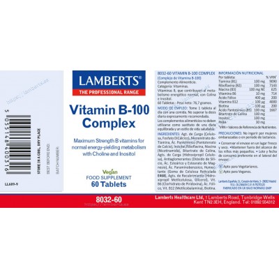 Comprar LAMBERTS VITAMIN B-100 COMPLEX 60 TABLETAS 8032 al mejor precio en NuestraFarma, tu farmacia online