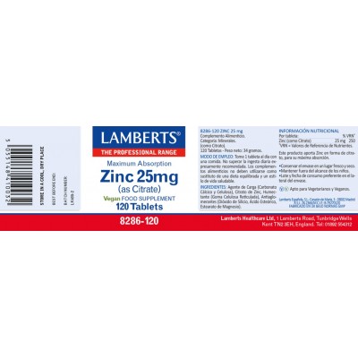 Comprar LAMBERTS ZINC 25 MG 120 TABLETAS 8286 al mejor precio en NuestraFarma, tu farmacia online