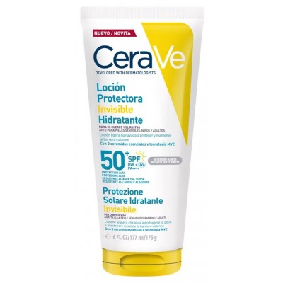 Comprar CERAVE LOCION SOLAR PROTECTORA INVISIBLE HIDRATANTE SPF 50+ 177 ML al mejor precio en NuestraFarma, tu farmacia online