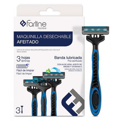Comprar FARLINE HOMBRE MAQUINILLA DE AFEITADO DESECHABLE 3 UNIDADES al mejor precio en NuestraFarma, tu farmacia online