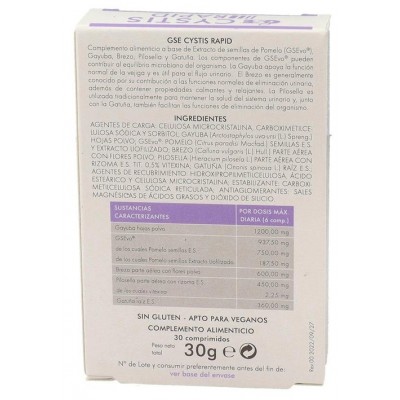 Comprar GSE CYSTIS RAPID 30 COMPRIMIDOS al mejor precio en NuestraFarma, tu farmacia online