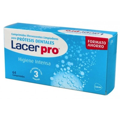 Comprar LACERPRO LIMPIEZA PROTESIS DENTAL 64 COMPRIMIDOS EFERVESCENTES al mejor precio en NuestraFarma, tu farmacia online