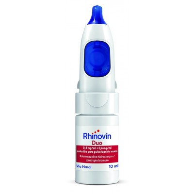 Comprar RHINOVIN DUO 0,5 MG/ML + 0,6 MG/ML SOLUCION PARA PULVERIZACION NASAL 1 FRASCO 10 ML (PULSADOR LATERA al mejor precio en NuestraFarma, tu farmacia online