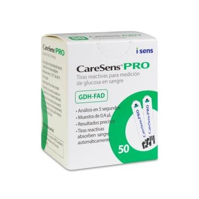 Comprar TIRAS REACTIVAS GLUCEMIA CARESENS PRO 50 UNIDADES al mejor precio en NuestraFarma, tu farmacia online