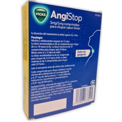 Comprar ANGISTOP 5 MG/1 MG 24 COMPRIMIDOS PARA CHUPAR SABOR LIMON (AL/PVC/PCTFE) al mejor precio en NuestraFarma, tu farmacia online