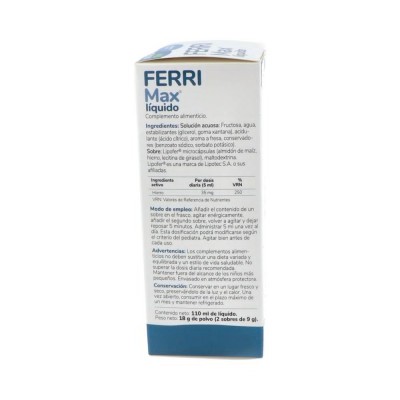 Comprar FERRIMAX LIQUIDO 1 FRASCO 110 ML + 2 SOBRES 9 G al mejor precio en NuestraFarma, tu farmacia online