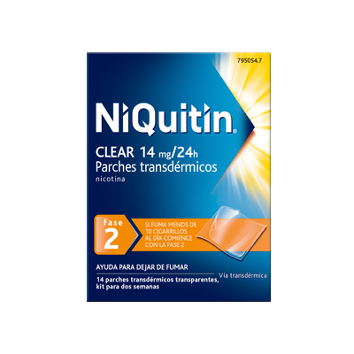 Comprar NIQUITIN CLEAR 14 MG/24 H 14 PARCHES TRANSDERMICOS 78 MG al mejor precio en NuestraFarma, tu farmacia online