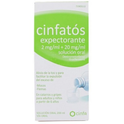 Comprar CINFATOS EXPECTORANTE 2 mg/ml + 20 mg/ml SOLUCION ORAL 1 FRASCO 200 ml (PET) al mejor precio en NuestraFarma, tu farmacia online