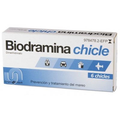Comprar BIODRAMINA 20 mg 6 CHICLES MEDICAMENTOSOS al mejor precio en NuestraFarma, tu farmacia online