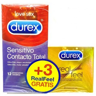 DUREX SENSITIVO CONTACTO TOTAL 12 U + DUREX REAL FEEL 3 U