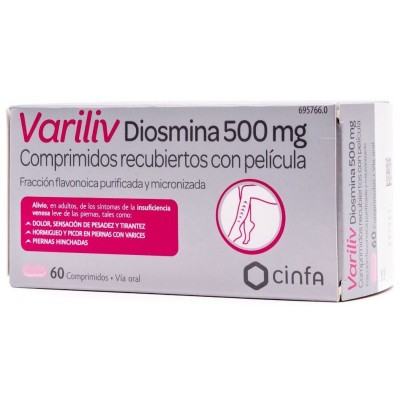 Comprar VARILIV DIOSMINA 500 MG 60 COMPRIMIDOS RECUBIERTOS al mejor precio en NuestraFarma, tu farmacia online