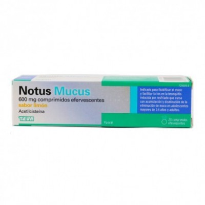 Comprar NOTUS MUCUS 600 mg 20 COMPRIMIDOS EFERVESCENTES (SABOR LIMON) al mejor precio en NuestraFarma, tu farmacia online