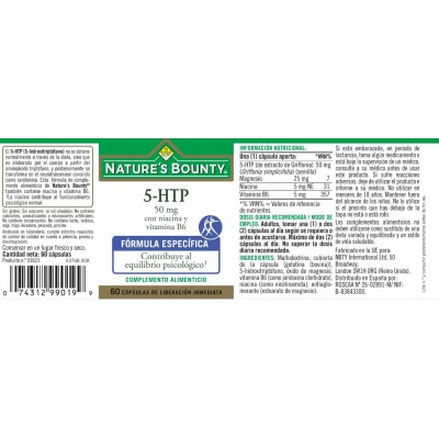 Comprar NATURES BOUNTY 5-HTP 50MG 60 CAPSULAS al mejor precio en NuestraFarma, tu farmacia online