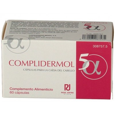 Comprar COMPLIDERMOL 5ALFA 60 CAPSULAS al mejor precio en NuestraFarma, tu farmacia online