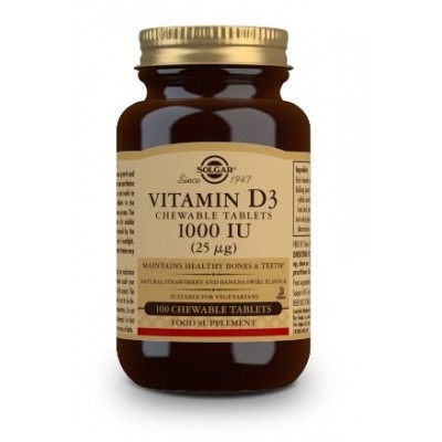 Comprar SOLGAR VITAMINA D3 1000 UI (25 MCG) 100 COMPRIMIDOS MASTICABLES al mejor precio en NuestraFarma, tu farmacia online
