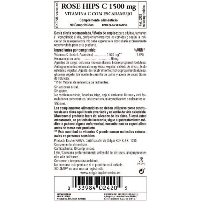 Comprar SOLGAR VITAMINA C 1500 MG CON ROSE HIPS (ESCARAMUJO) 90 COMPRIMIDOS al mejor precio en NuestraFarma, tu farmacia online