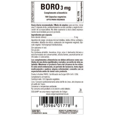 Comprar SOLGAR BORO 3MG 100 CAPSULAS VEGETALES al mejor precio en NuestraFarma, tu farmacia online