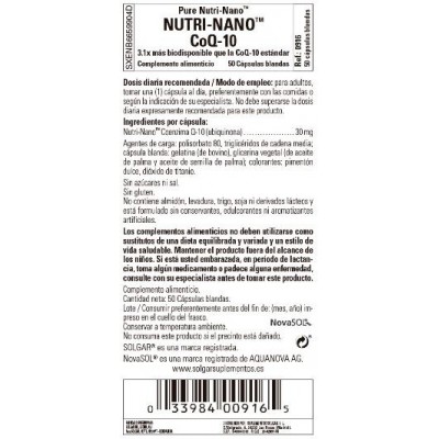 Comprar SOLGAR NUTRI-NANO COENZIMA Q10 - 50 CAPSULAS BLANDAS al mejor precio en NuestraFarma, tu farmacia online