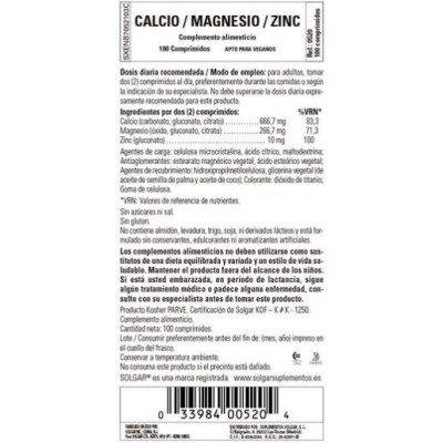 Comprar SOLGAR CALCIO/MAGNESIO/ZINC 100 COMPRIMIDOS al mejor precio en NuestraFarma, tu farmacia online