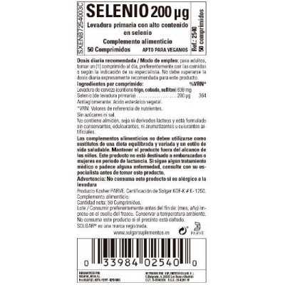 Comprar SOLGAR SELENIO EN LEVADURA 200MCG 50 COMPRIMIDOS al mejor precio en NuestraFarma, tu farmacia online