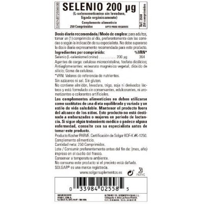 Comprar SOLGAR SELENIO 200 MCG (SIN LEVADURA) 250 COMPRIMIDOS al mejor precio en NuestraFarma, tu farmacia online