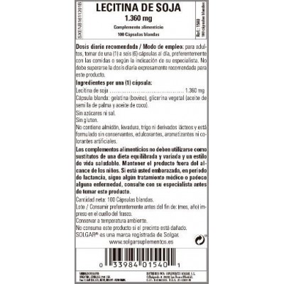 Comprar SOLGAR LECITINA 1360MG 100 CAPSULAS BLANDAS al mejor precio en NuestraFarma, tu farmacia online