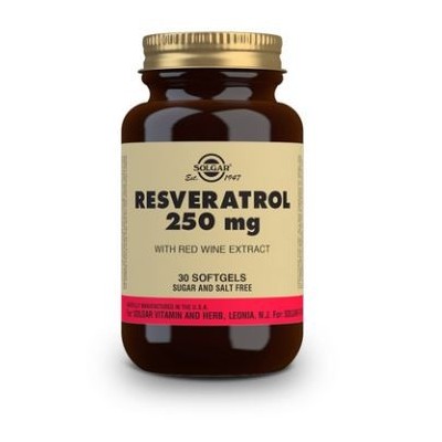Comprar SOLGAR RESVERATROL 250MG CON EXTRACTO DE VINO TINTO 30 CAPSULAS BLANDAS al mejor precio en NuestraFarma, tu farmacia online