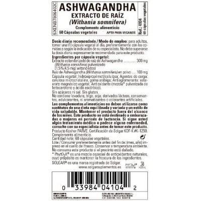 Comprar SOLGAR ASHWAGANDHA EXTRACTO DE RAIZ 60 CAPSULAS VEGETALES al mejor precio en NuestraFarma, tu farmacia online