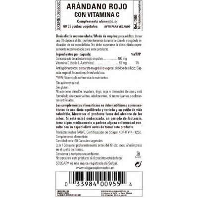 Comprar SOLGAR ARANDANO ROJO CON VITAMINA C 60 CAPSULAS VEGETALES al mejor precio en NuestraFarma, tu farmacia online