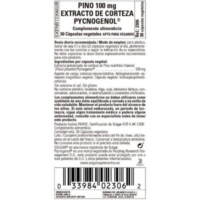 Comprar SOLGAR PINO 100 MG EXTRACTO DE CORTEZA DE PINO Y PYCNOGENOL 30 CAPSULAS VEGETALES al mejor precio en NuestraFarma, tu farmacia online