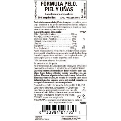 Comprar SOLGAR FORMULA PIEL, UÑAS Y PELO (SKIN, NAILS AND HAIR FORMULA) 60 COMPRIMIDOS al mejor precio en NuestraFarma, tu farmacia online