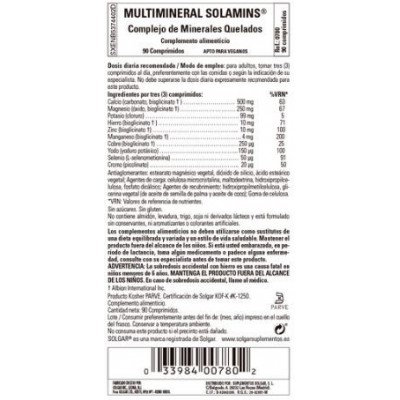Comprar SOLGAR MULTIMINERAL SOLAMINS MINERALES QUELADOS 90 COMPRIMIDOS al mejor precio en NuestraFarma, tu farmacia online