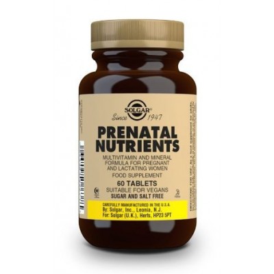 Comprar SOLGAR NUTRIENTES PRENATALES 60 COMPRIMIDOS al mejor precio en NuestraFarma, tu farmacia online