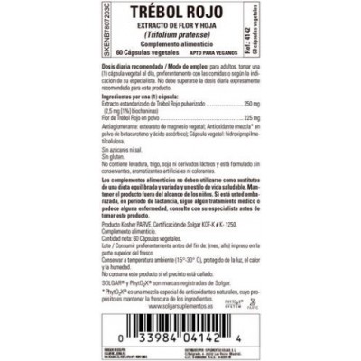 Comprar SOLGAR TREBOL ROJO EXTRACTO DE FLOR Y HOJA (TRIFOLIUM PRATENSE) 60 CAPSULAS VEGETALES al mejor precio en NuestraFarma, tu farmacia online