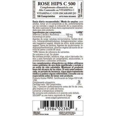 Comprar SOLGAR VITAMINA C 500MG CON ROSE HIPS (ESCARAMUJO) 100 COMPRIMIDOS al mejor precio en NuestraFarma, tu farmacia online