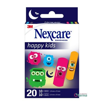 Comprar 3M NEXCARE ACTIVE HAPPY KIDS APOSITO ADHESIVO MONSTERS 10 U 25 MM X 72 MM + 10 U 19 MM X 72 MM al mejor precio en NuestraFarma, tu farmacia online