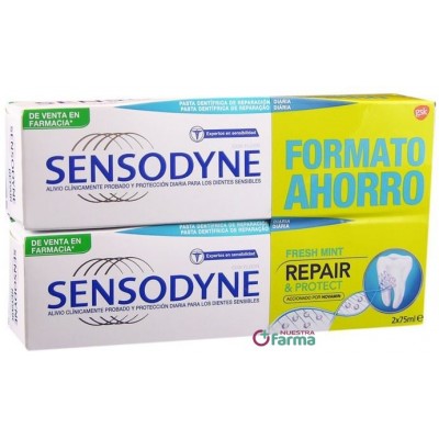 Comprar SENSODYNE REPAIR AND PROTECT FRESH MINT DUPLO 2 X 75 ML al mejor precio en NuestraFarma, tu farmacia online